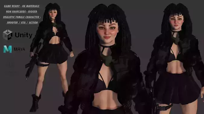 AAA 3D REALISTIC FEMALE CHARACTER - GUN SHOOTER GTA 02