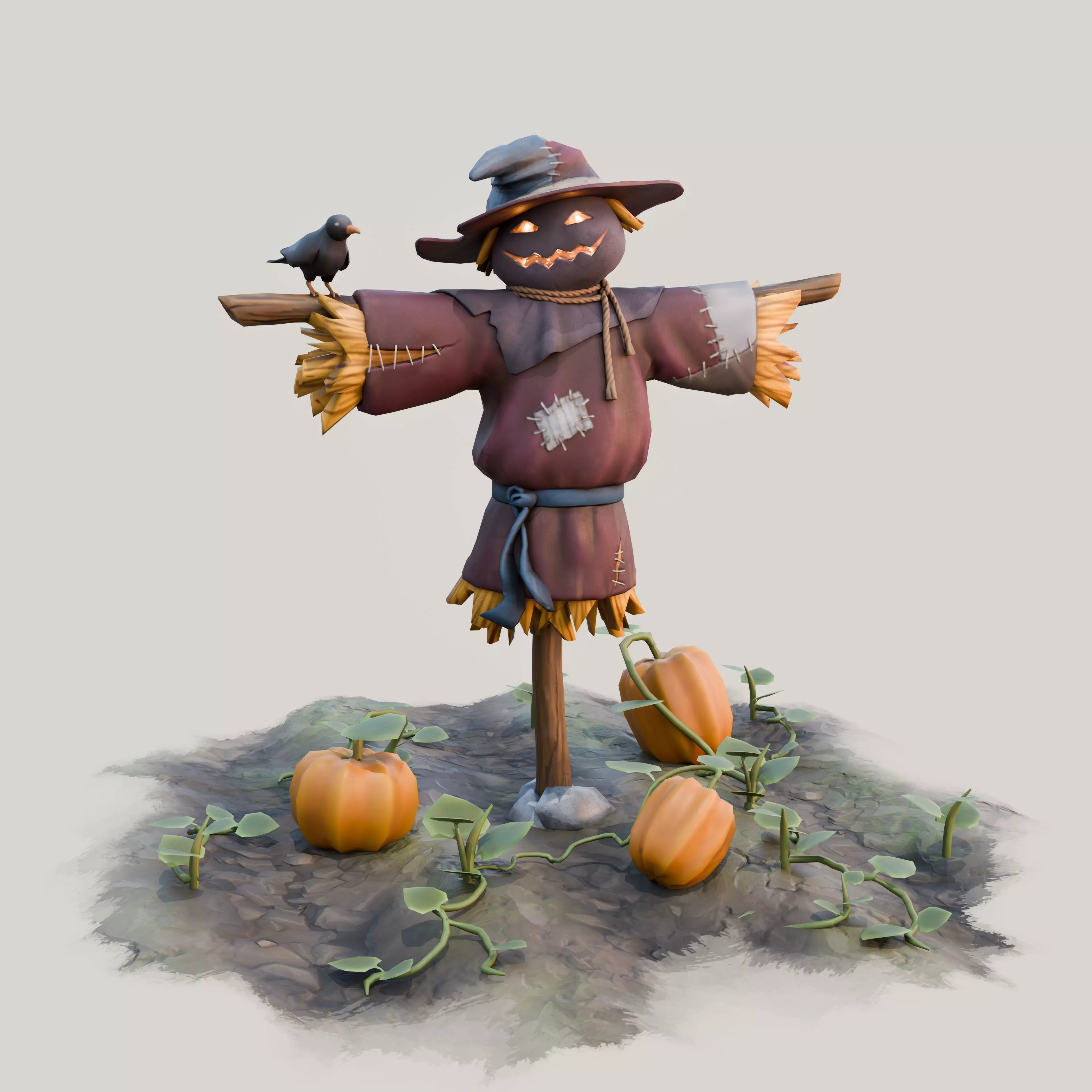 Stylized Handpainted ScareCrow Low-poly 3D model