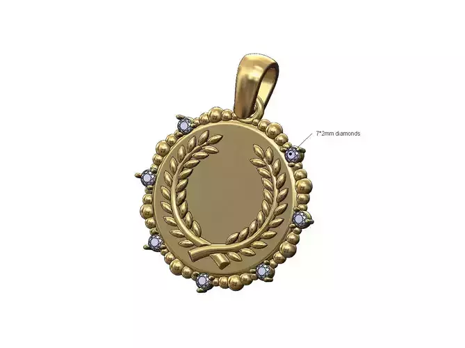 Beaded diamond bay leaves branches crown pendant charm