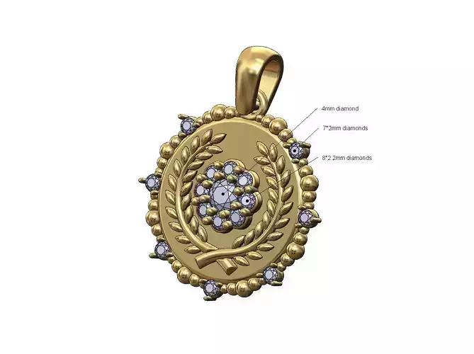 Diamond cluster bay leaves branches crown beaded pendant charm