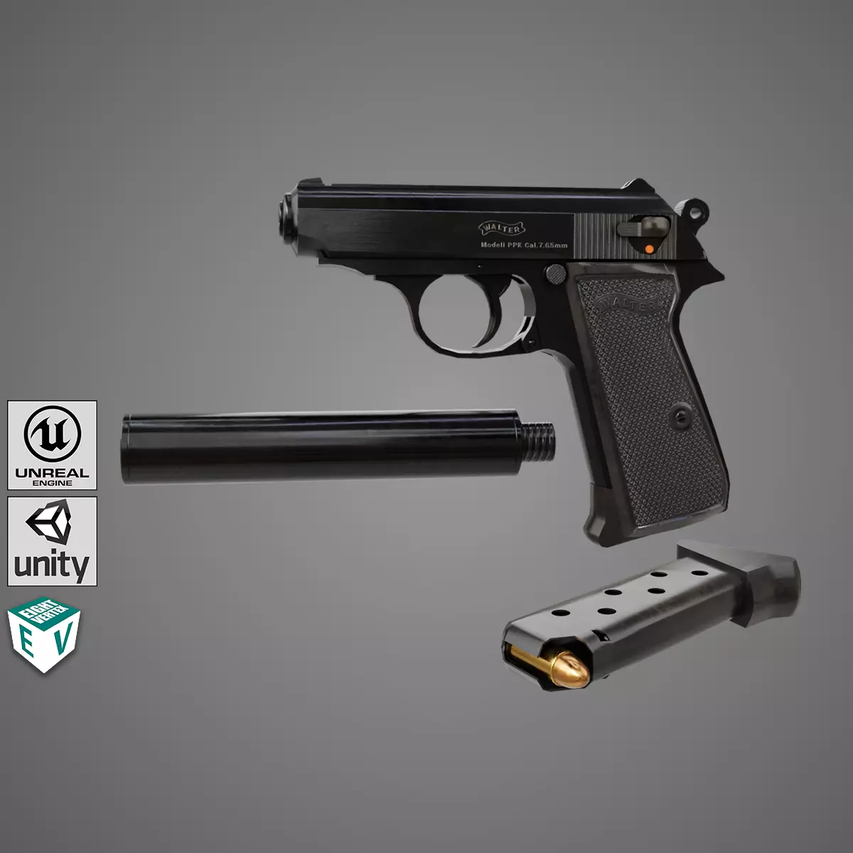 Pistol 05 Black Generic All PBR Unity UE Textures Included Low-poly 3D model_0