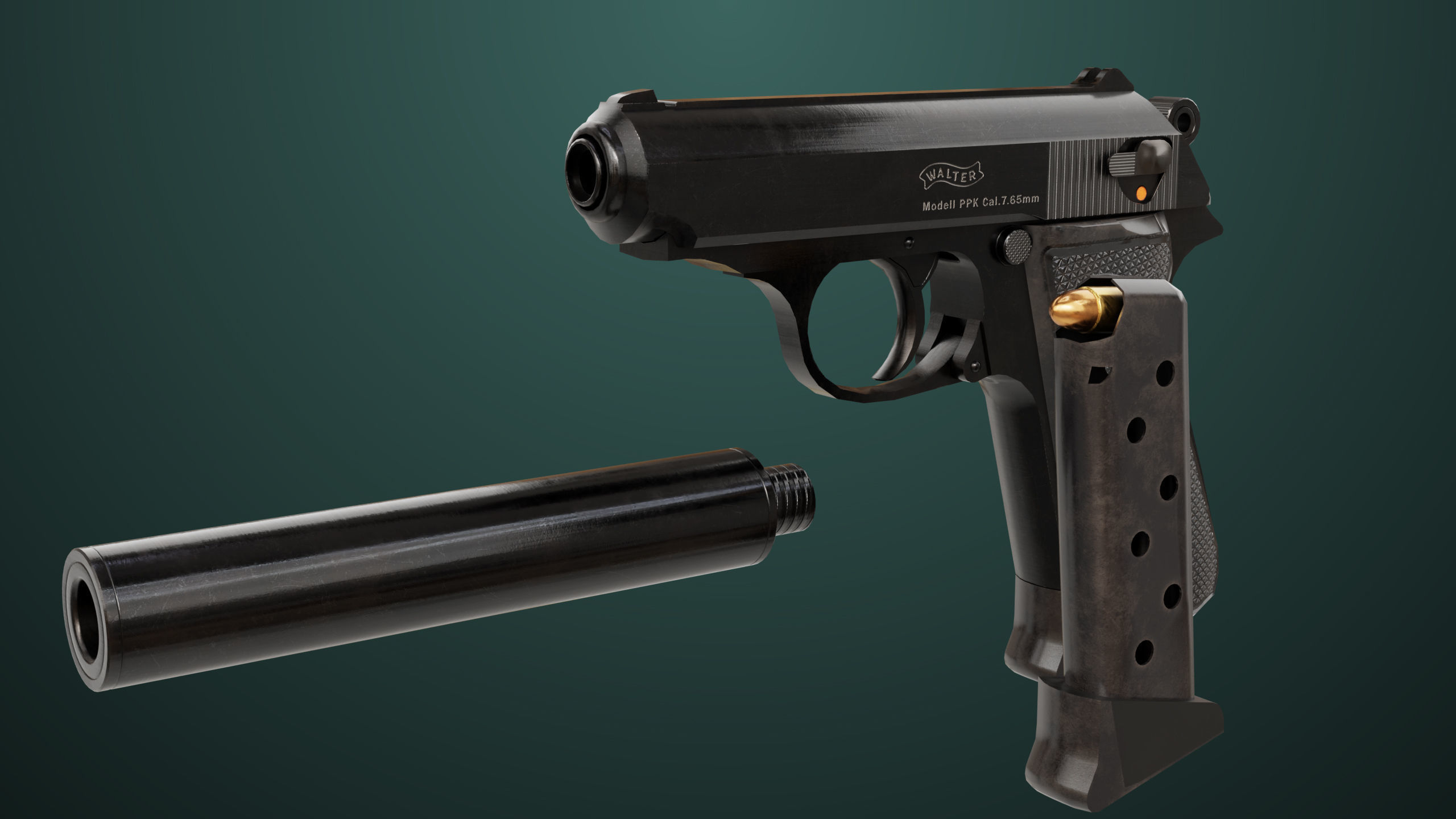 Pistol 05 Black Generic All PBR Unity UE Textures Included Low-poly 3D model_25