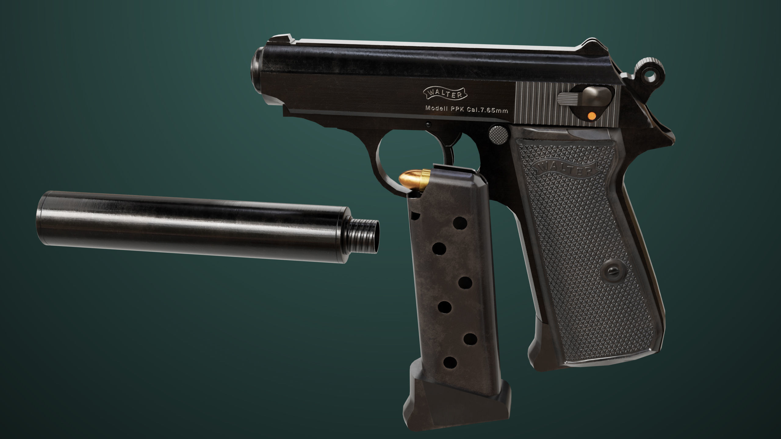 Pistol 05 Black Generic All PBR Unity UE Textures Included Low-poly 3D model_24
