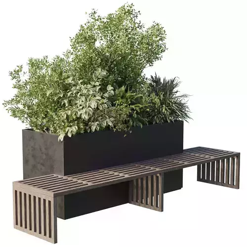 Urban Environment - Urban Furniture - Green Benches With plants 3D model