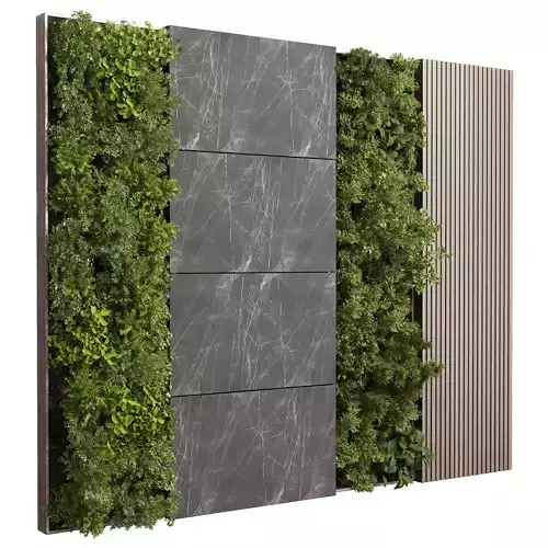 Vertical Wall Garden With Wooden frame - wall garden set 74 3D model