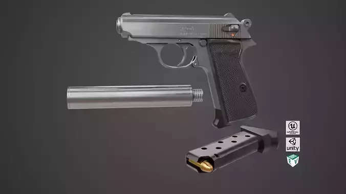 Pistol 05 Silver Generic All PBR Unity UE Textures Included Low-poly 3D model