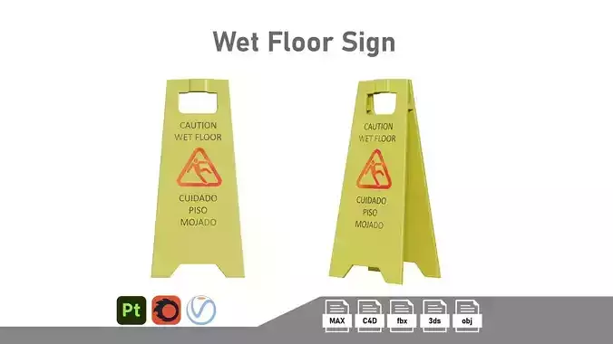 Wet Floor Sign Low-poly 3D model