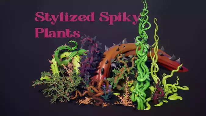 Spiky Plants Pack Low-poly 3D model