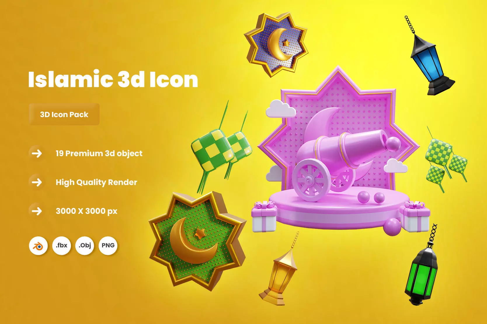 Islamic 3d Illustration  Icon Pack 3D model_0