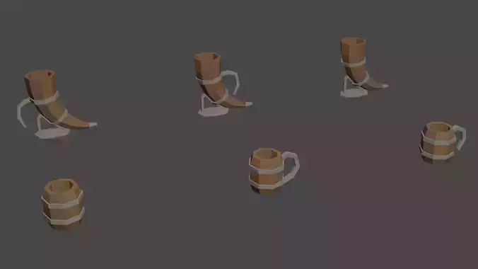 Tavern Mugs Set Low-Poly Low-poly 3D model