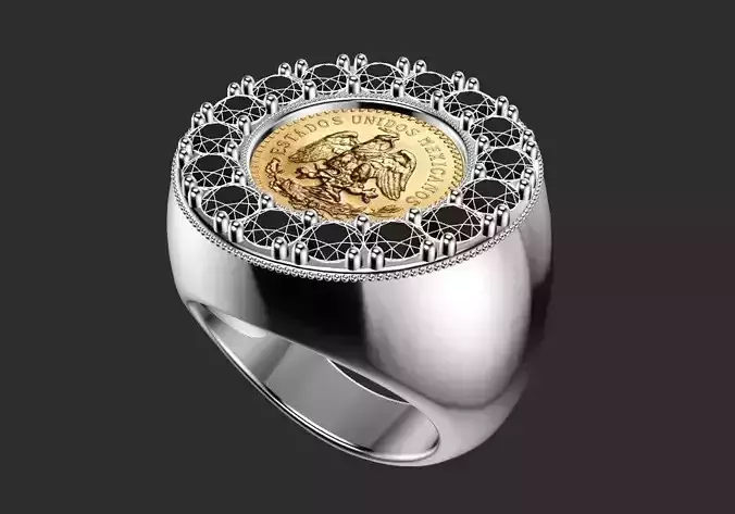 dos pesos diamond gold coin ring frame  3D print model