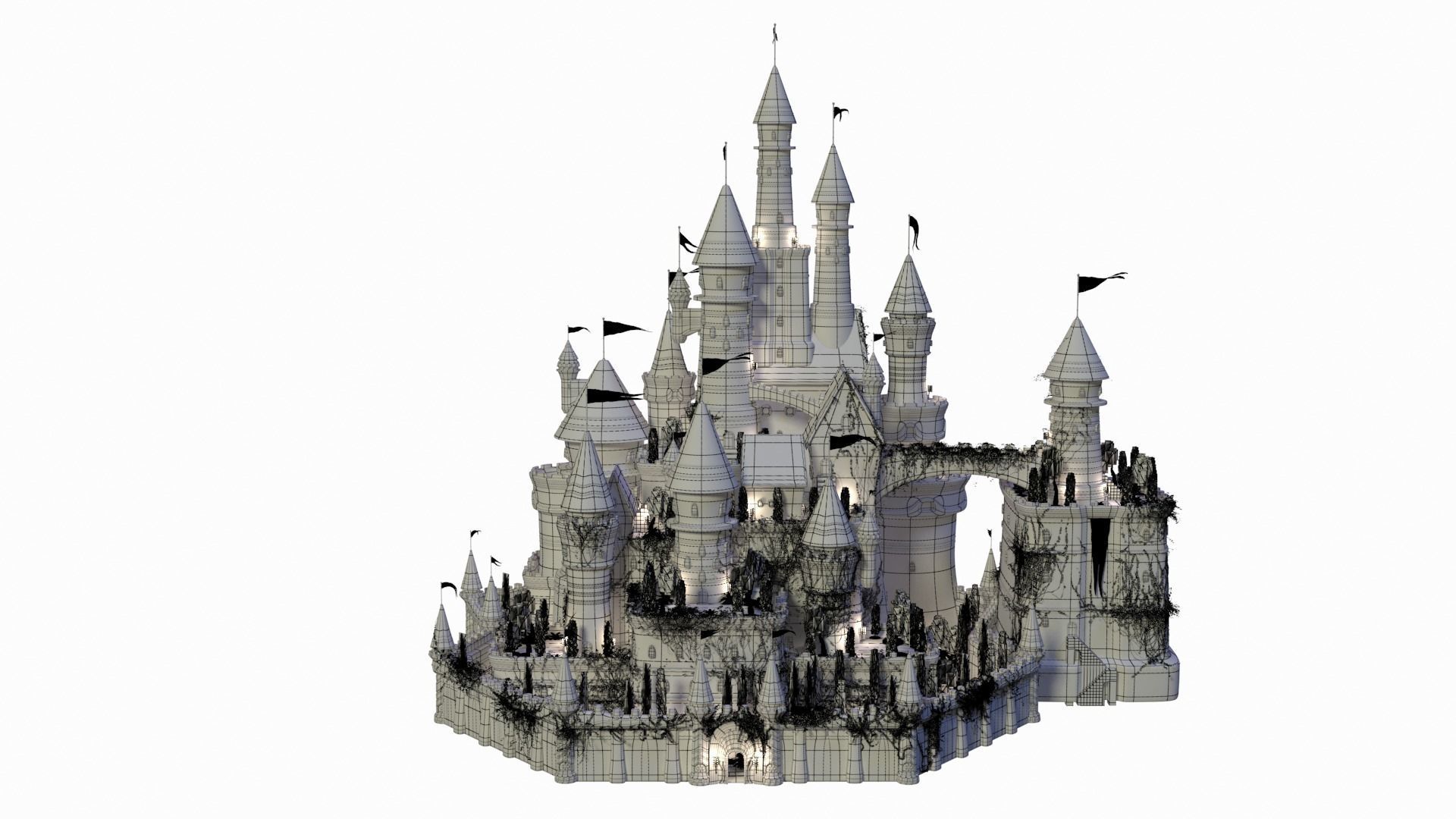 Fantasy night castle 3D model_3