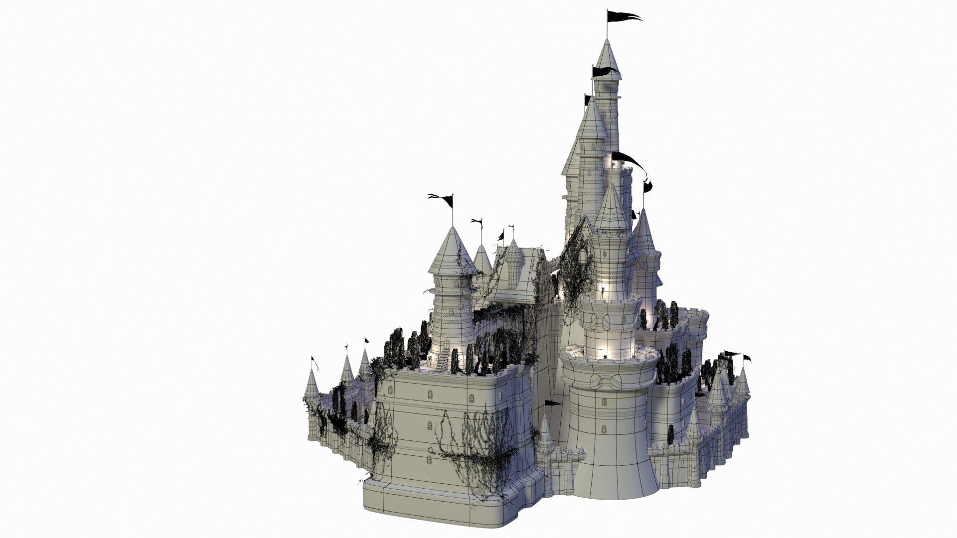 Fantasy night castle 3D model_4
