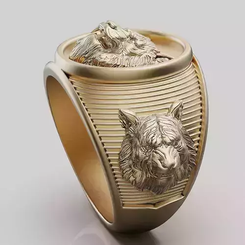 Wolf ring silver gold sterling printable jewelry 3D model