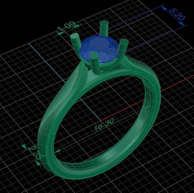 Solitaire ring 5mm gem 3D print model_8