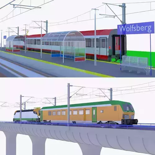 Railway station and bridge 3D Model Collection