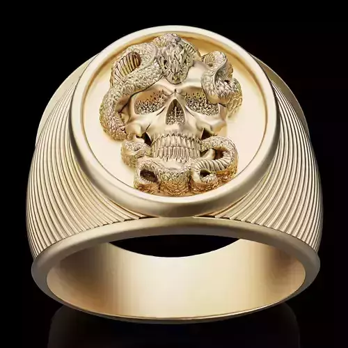 Skull snake ring silver gold printable jewelry 3D model