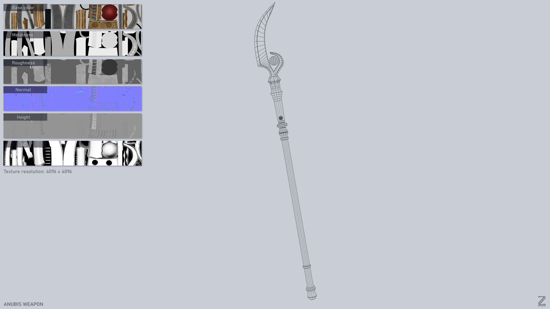 Anubis weapon Low-poly 3D model_3