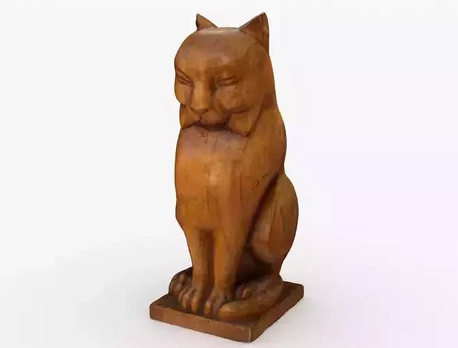 Hand Carved Wooden Cat Statue