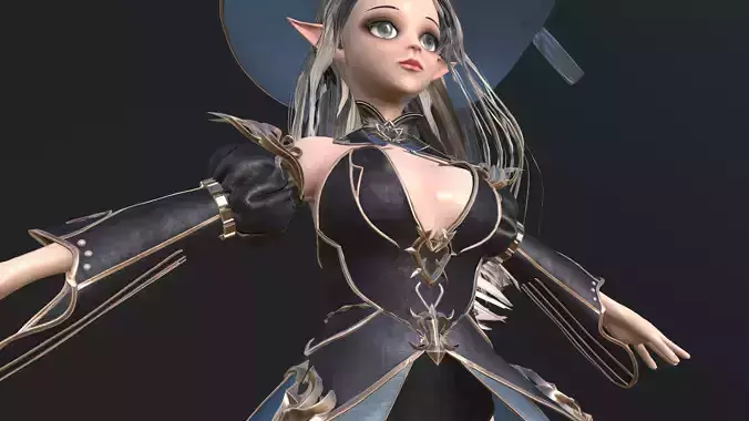 Witch Girl Low-poly 3D model Blue Clother