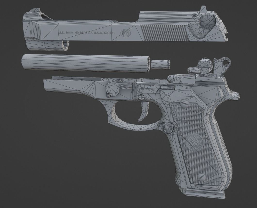 Beretta 92 Weapon Low-poly 3D model_15