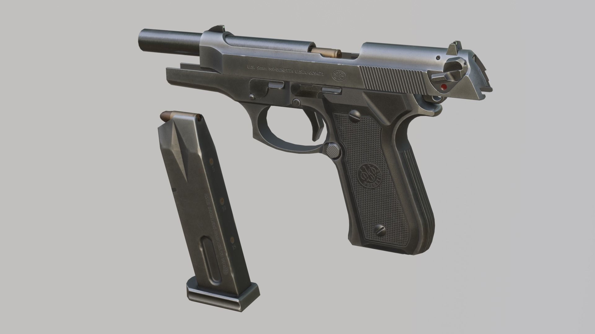 Beretta 92 Weapon Low-poly 3D model_5