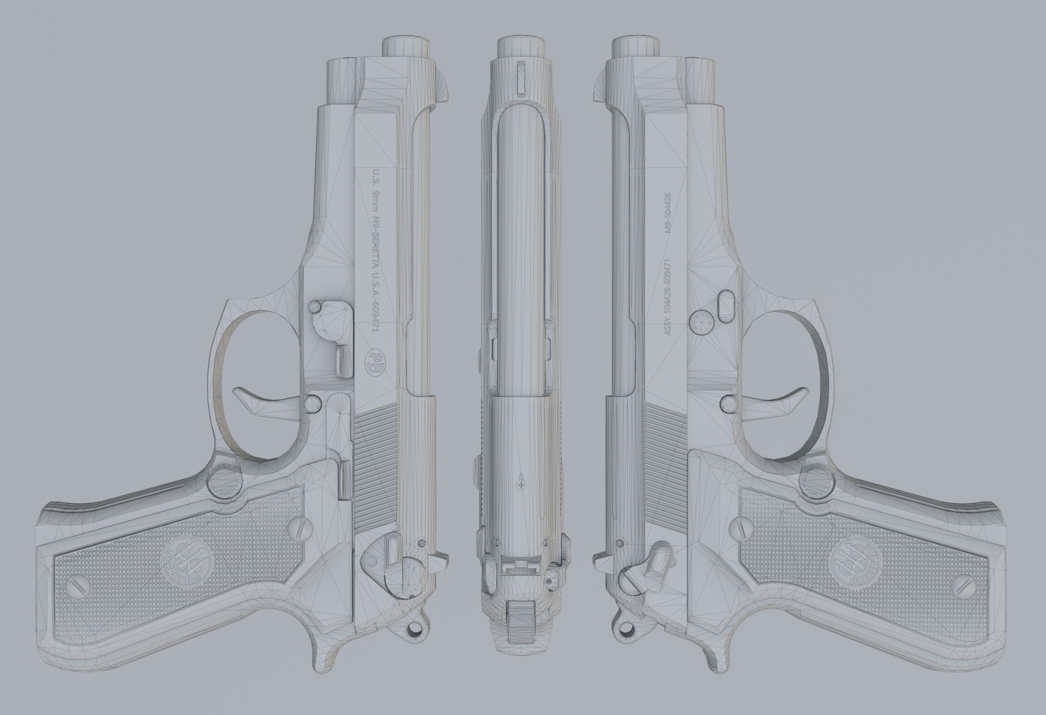 Beretta 92 Weapon Low-poly 3D model_13