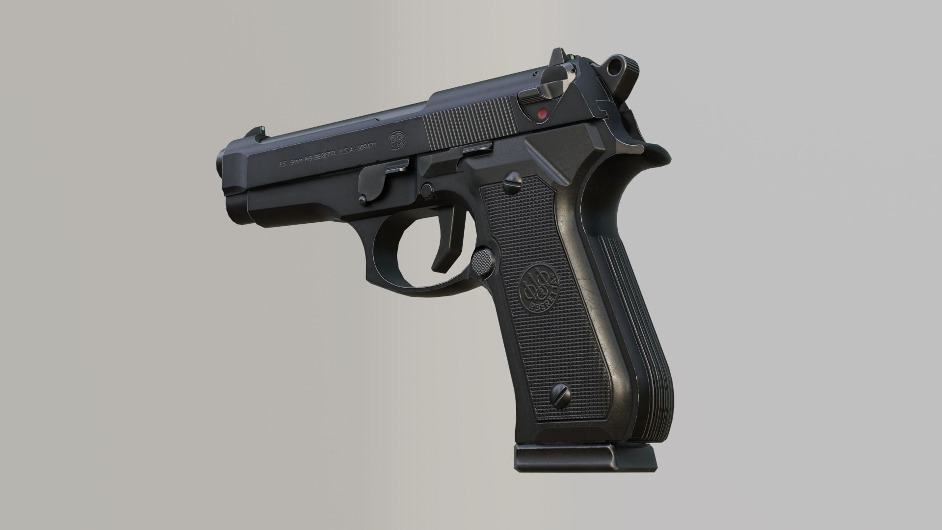Beretta 92 Weapon Low-poly 3D model_1