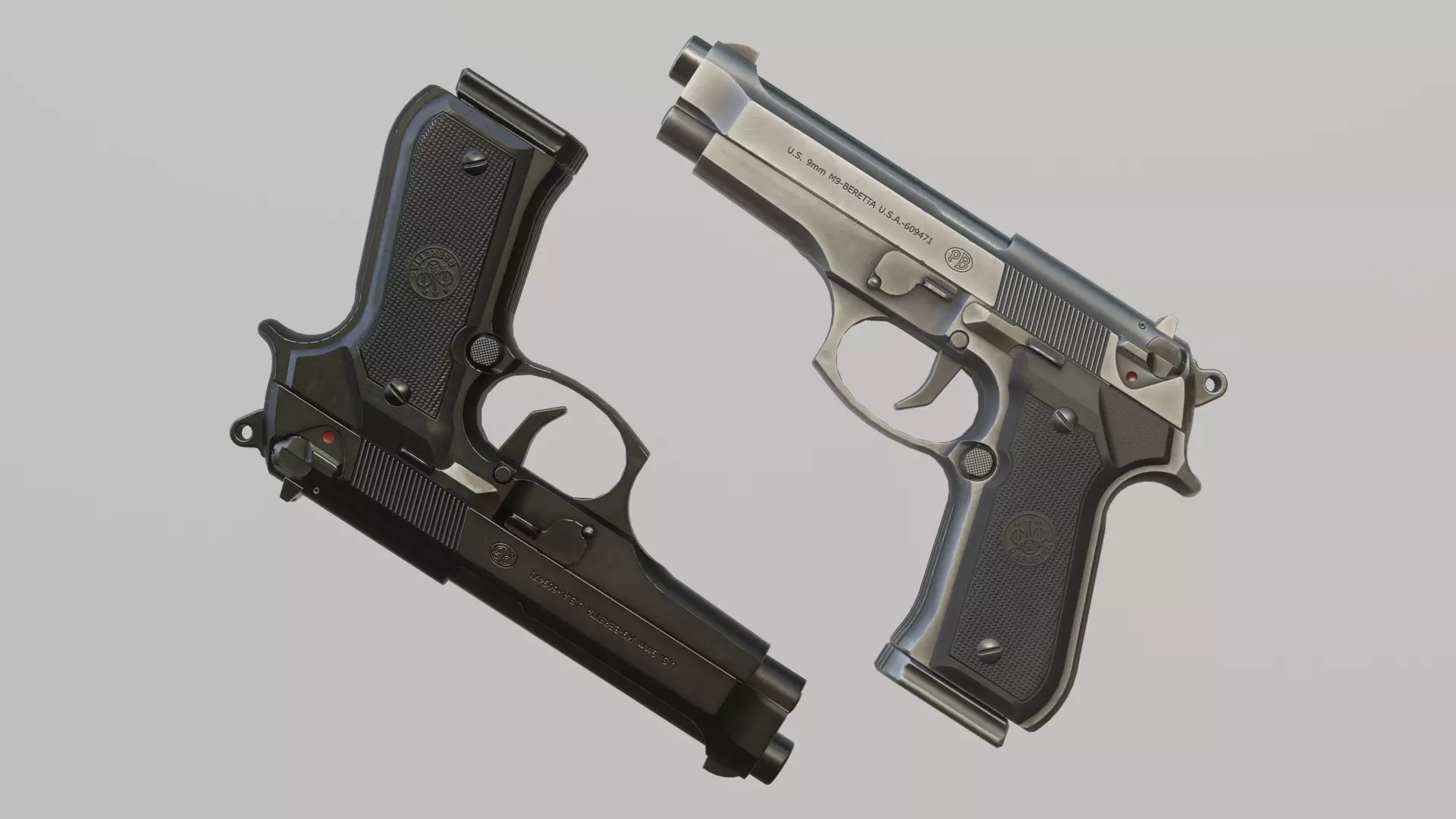 Beretta 92 Weapon Low-poly 3D model_0