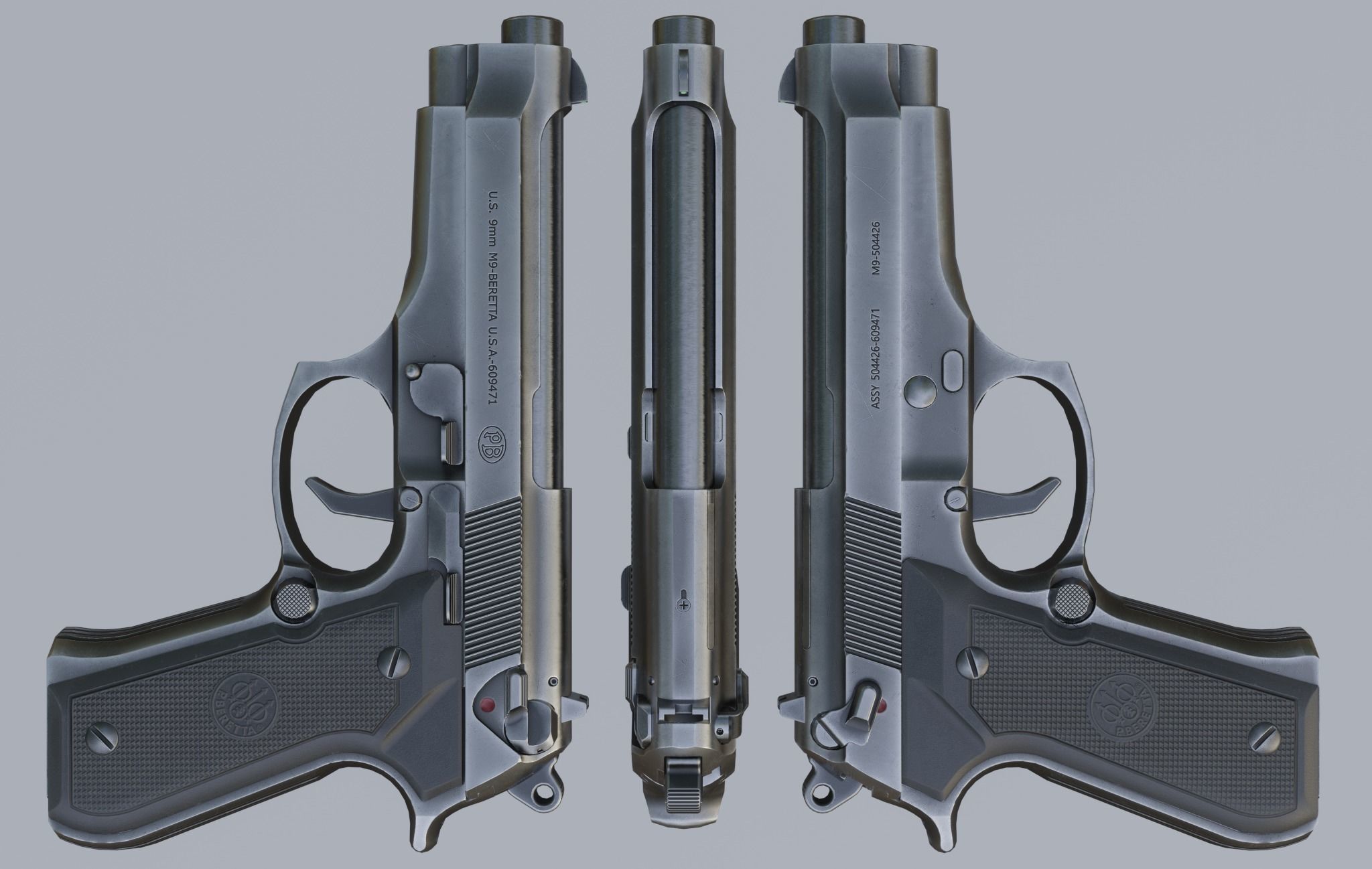Beretta 92 Weapon Low-poly 3D model_7