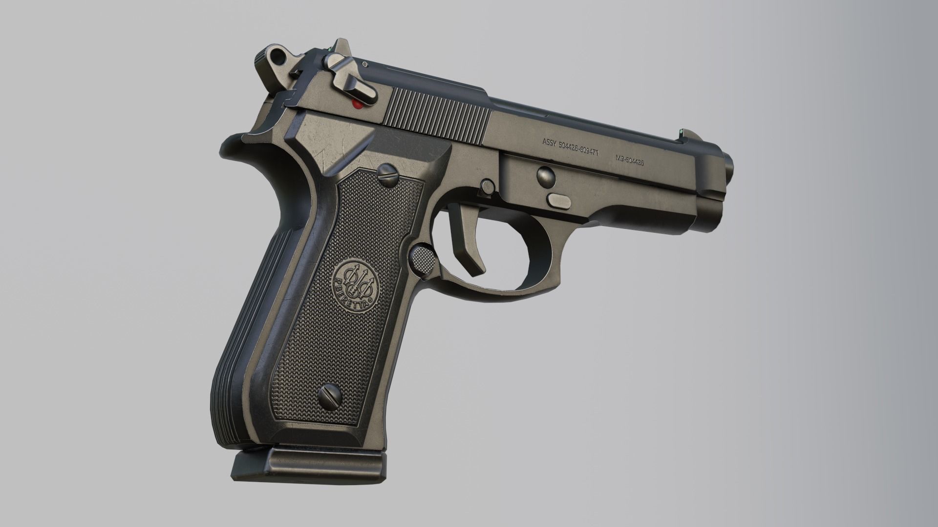 Beretta 92 Weapon Low-poly 3D model_9