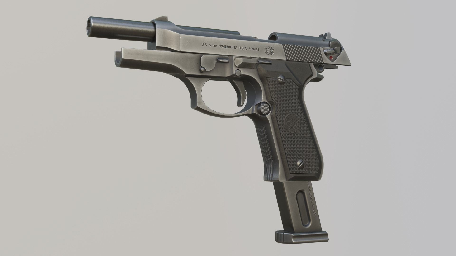 Beretta 92 Weapon Low-poly 3D model_6