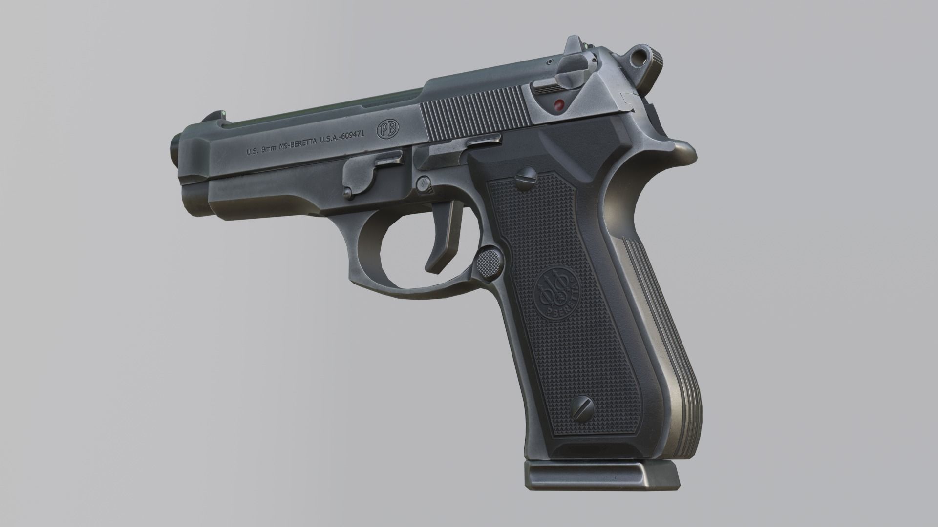 Beretta 92 Weapon Low-poly 3D model_3