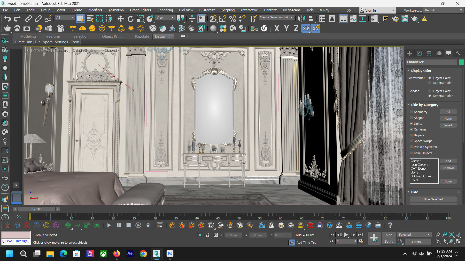 Luxury Classic Bedroom - Corona Rendered 3D model_3