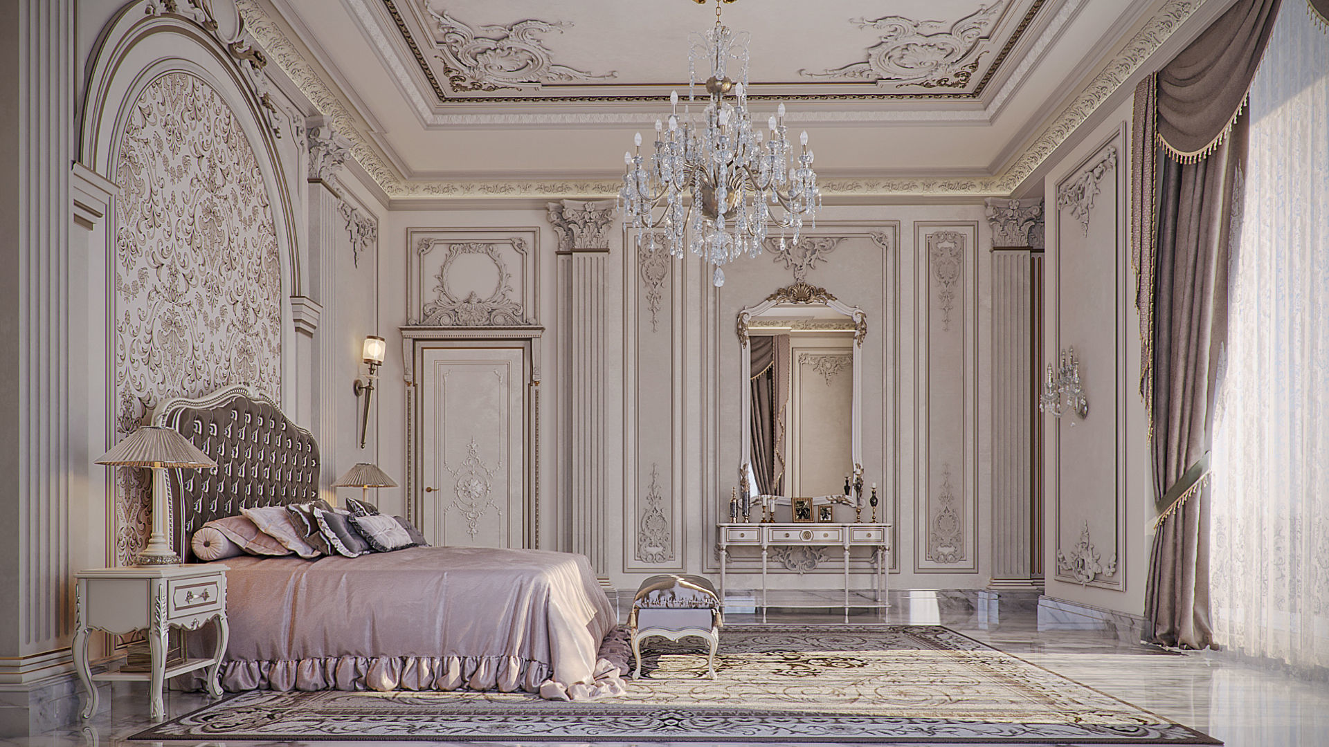 Luxury Classic Bedroom - Corona Rendered 3D model_1