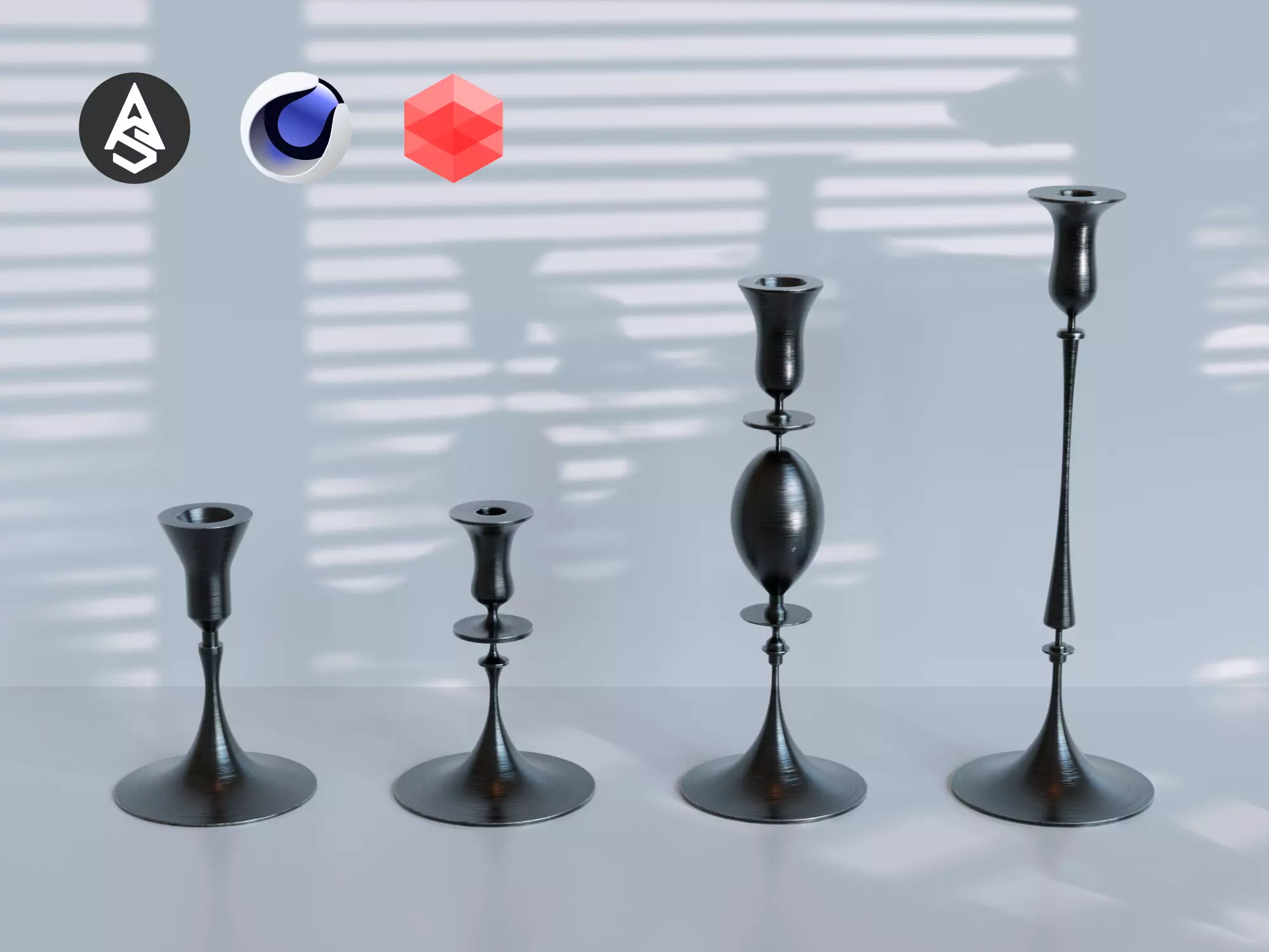 Brushed Metal Candle Holder Set - Home Decor 8K PBR Low-poly 3D model