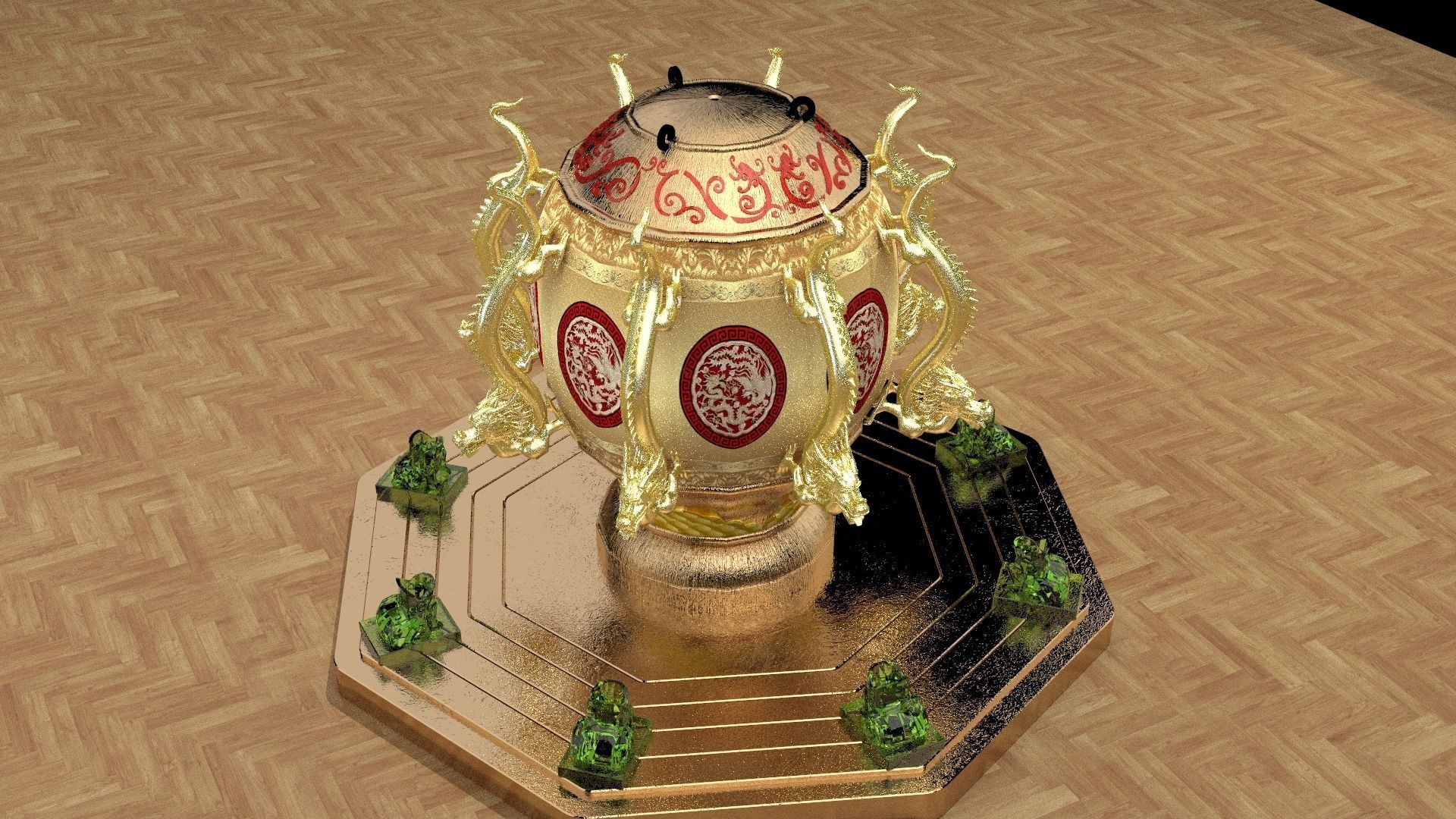 Chinese gold bronze burner 3D model_2