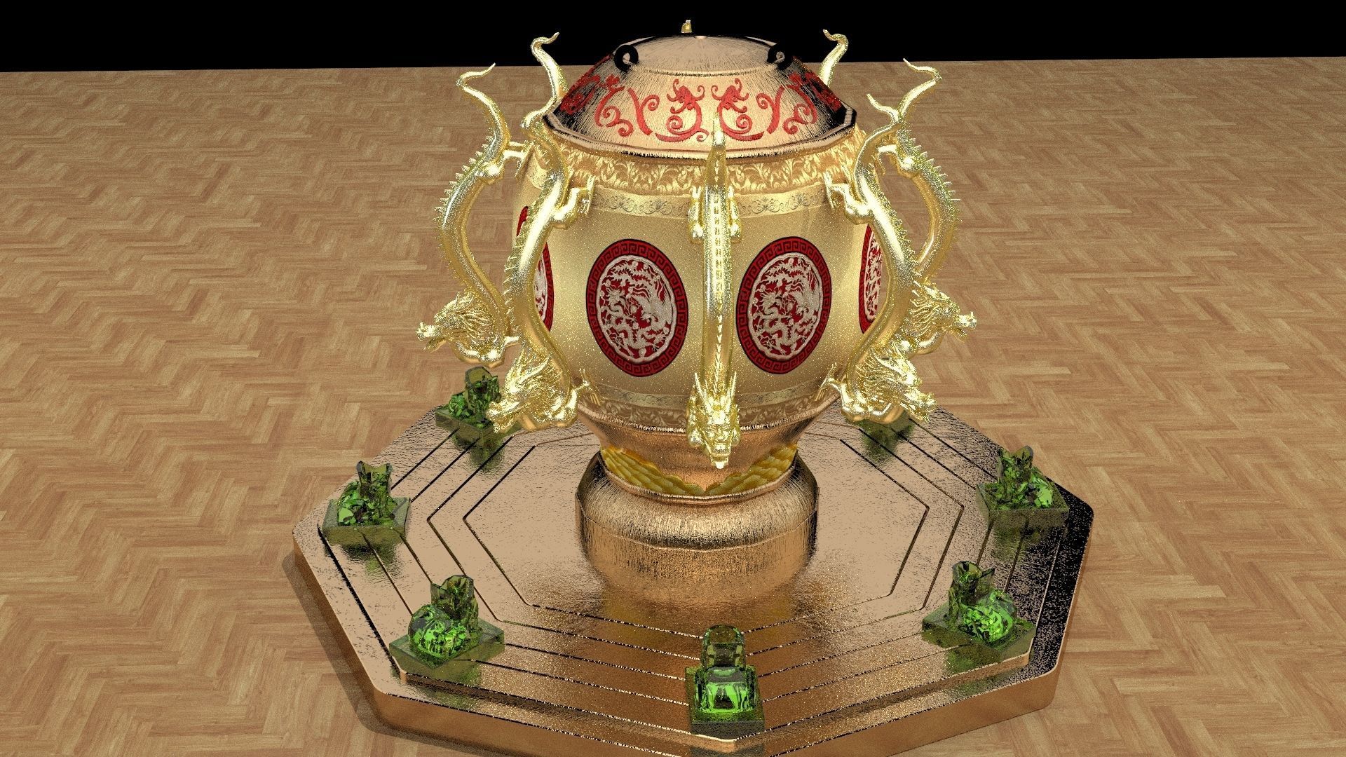 Chinese gold bronze burner 3D model_5