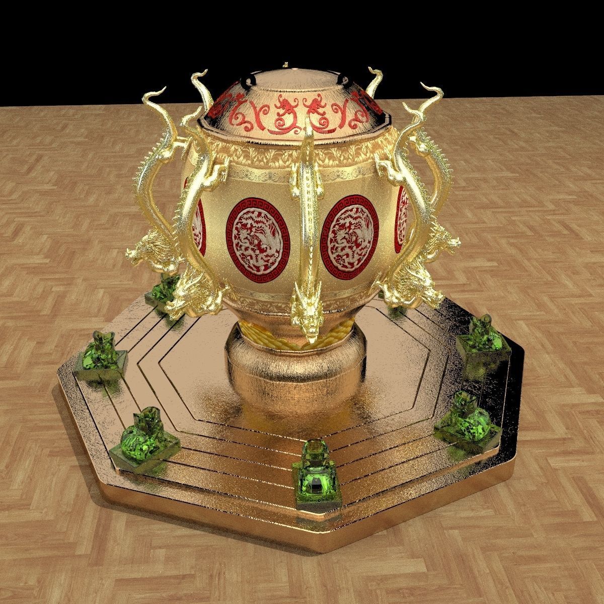 Chinese gold bronze burner 3D model_3