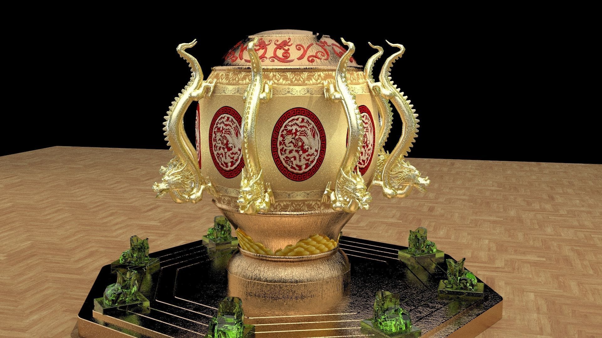 Chinese gold bronze burner 3D model_1