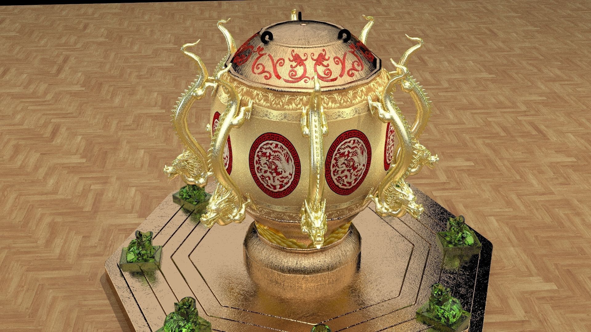 Chinese gold bronze burner 3D model_4