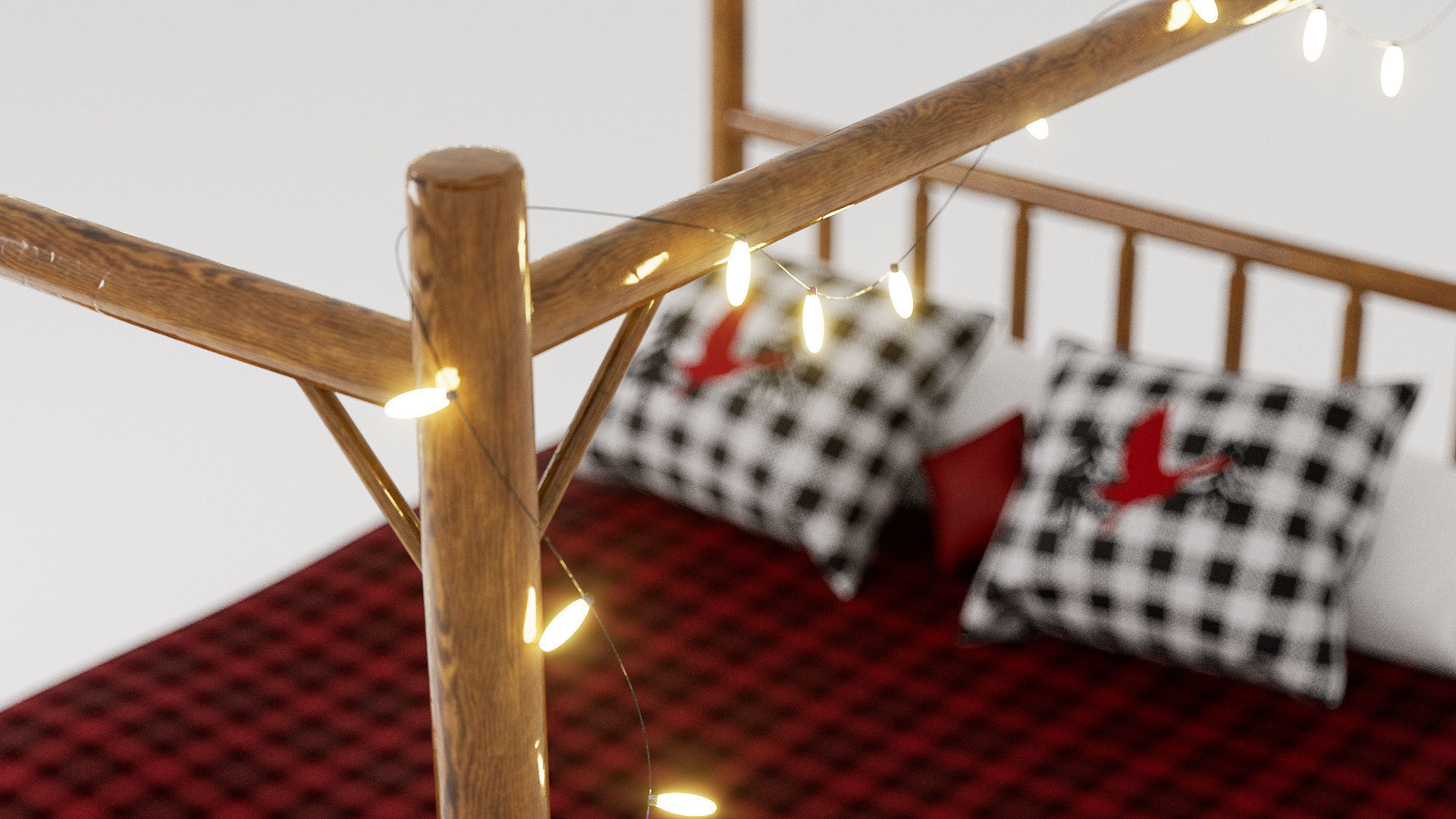 Rustic Double Bed 3D model_2