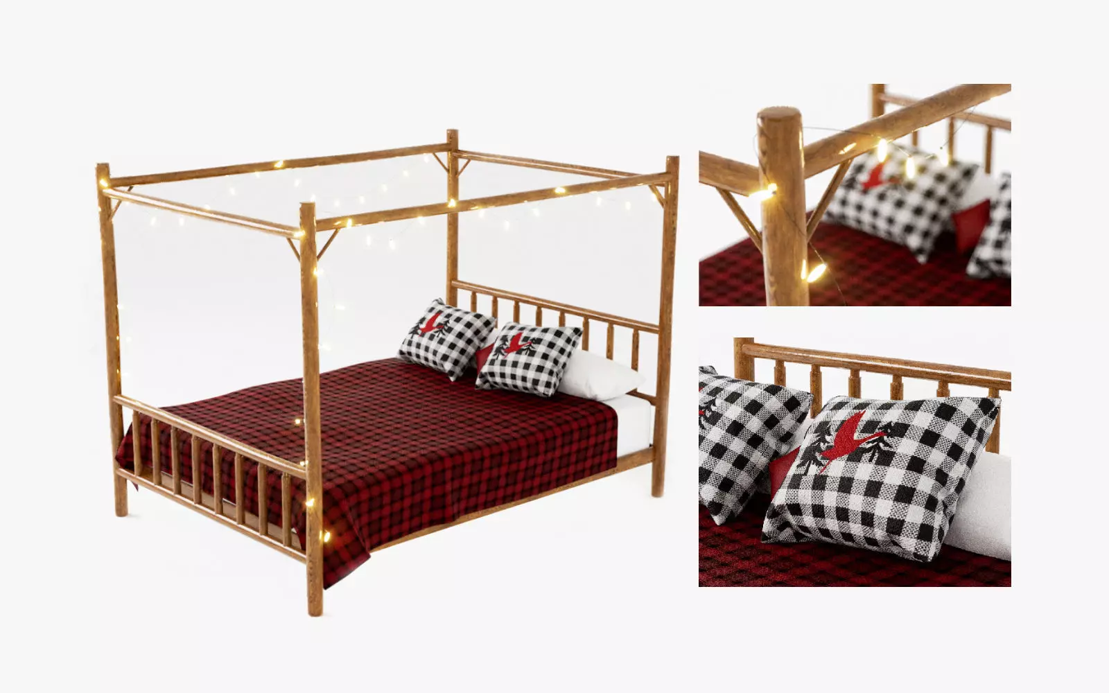 Rustic Double Bed 3D model_0