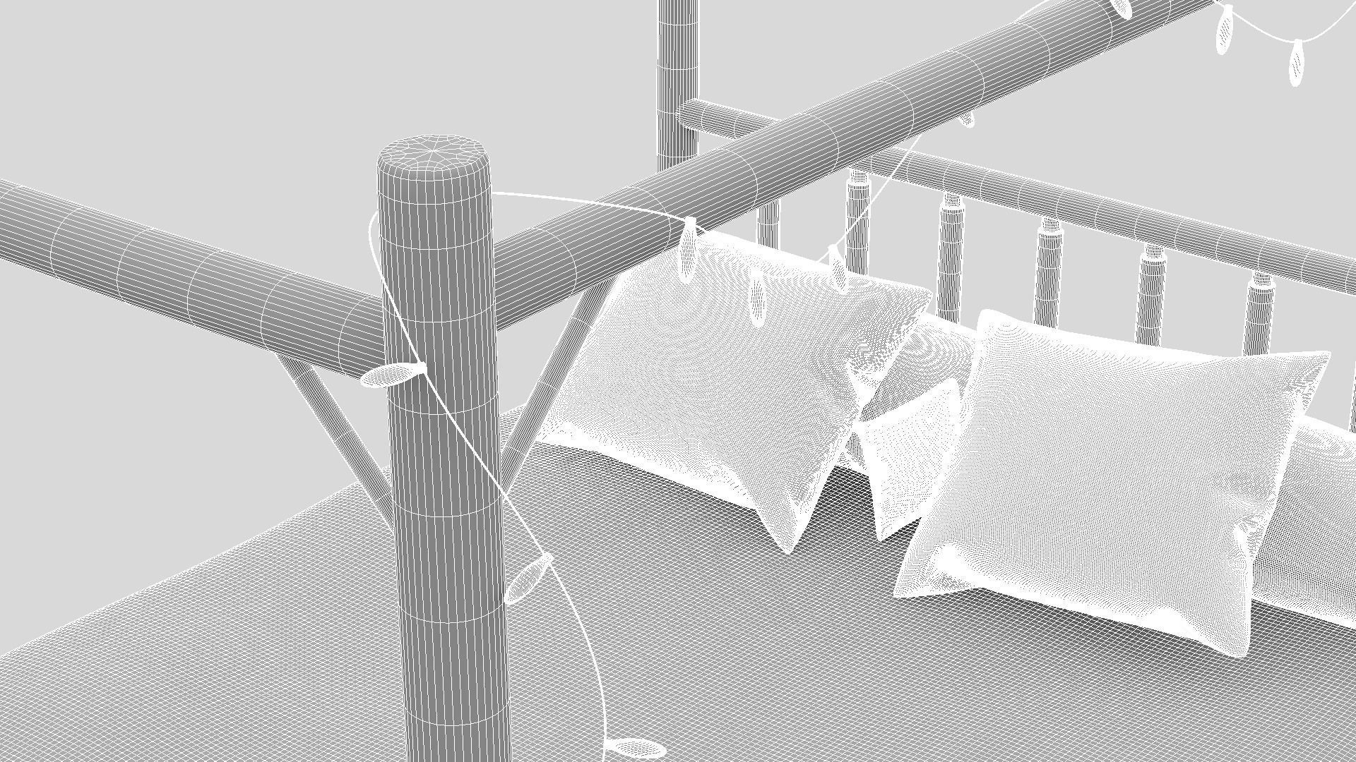 Rustic Double Bed 3D model_4