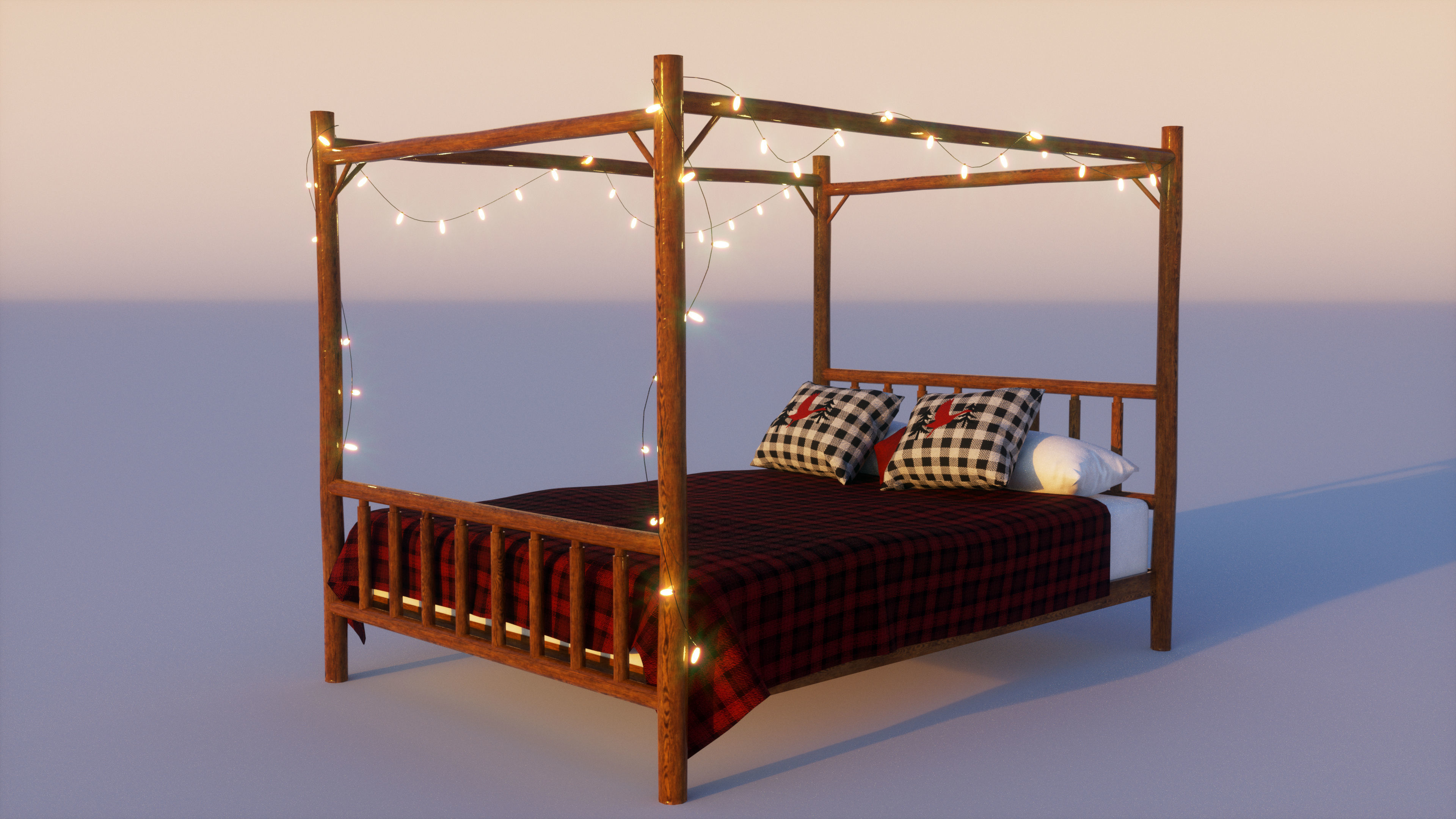 Rustic Double Bed 3D model_8