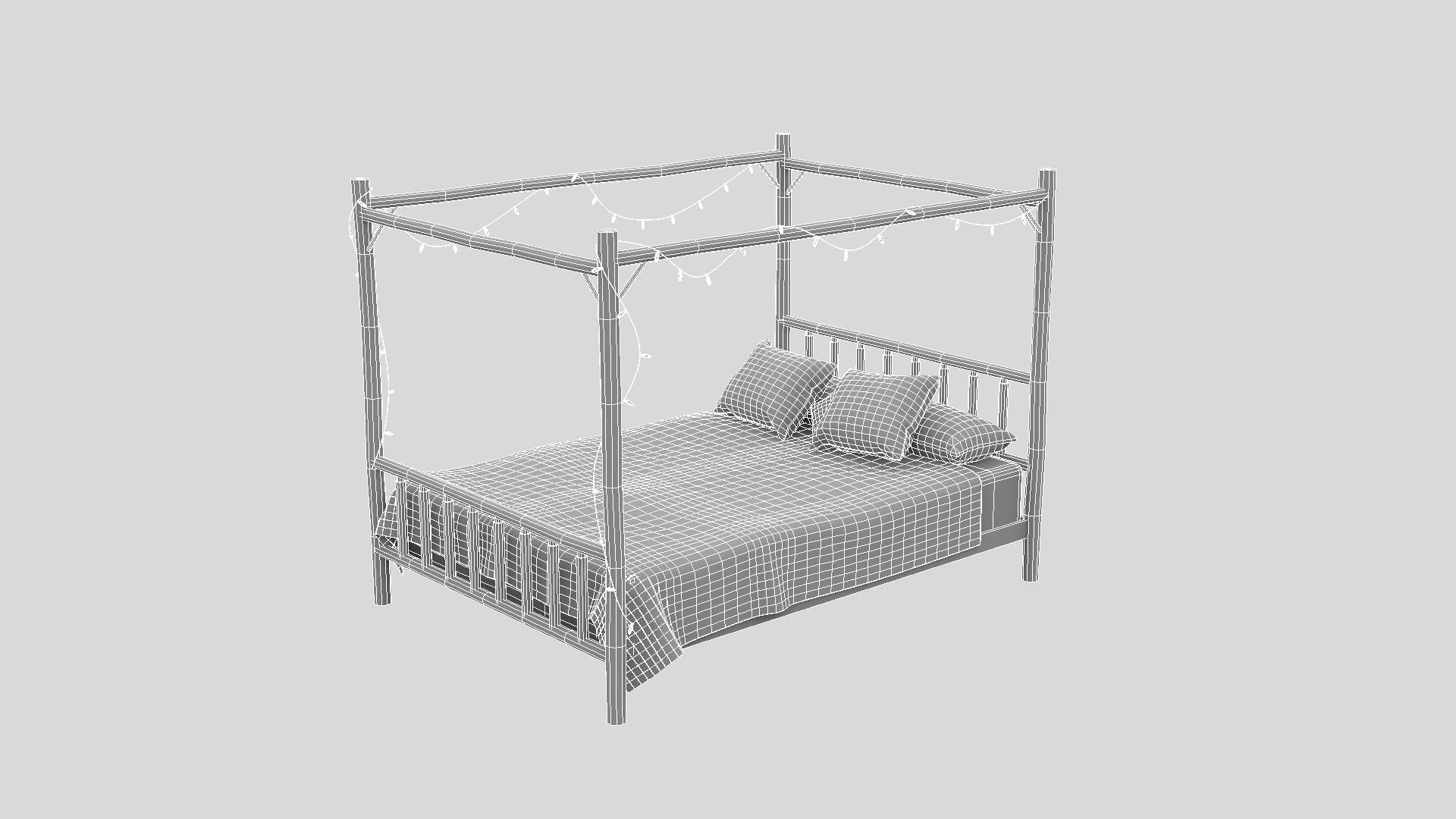 Rustic Double Bed 3D model_5