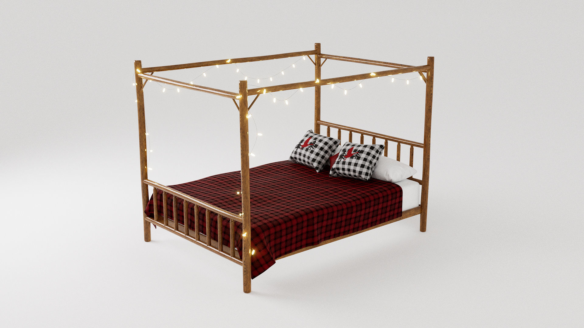 Rustic Double Bed 3D model_1