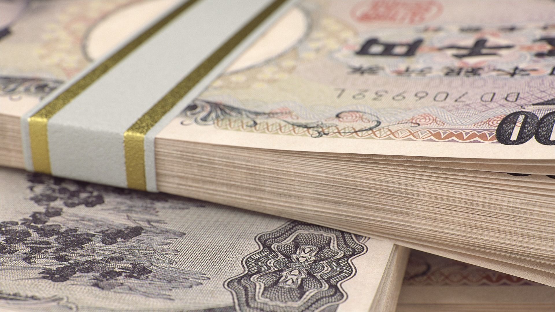 Pile of Japanese yen banknote bill stacks 3D model_4