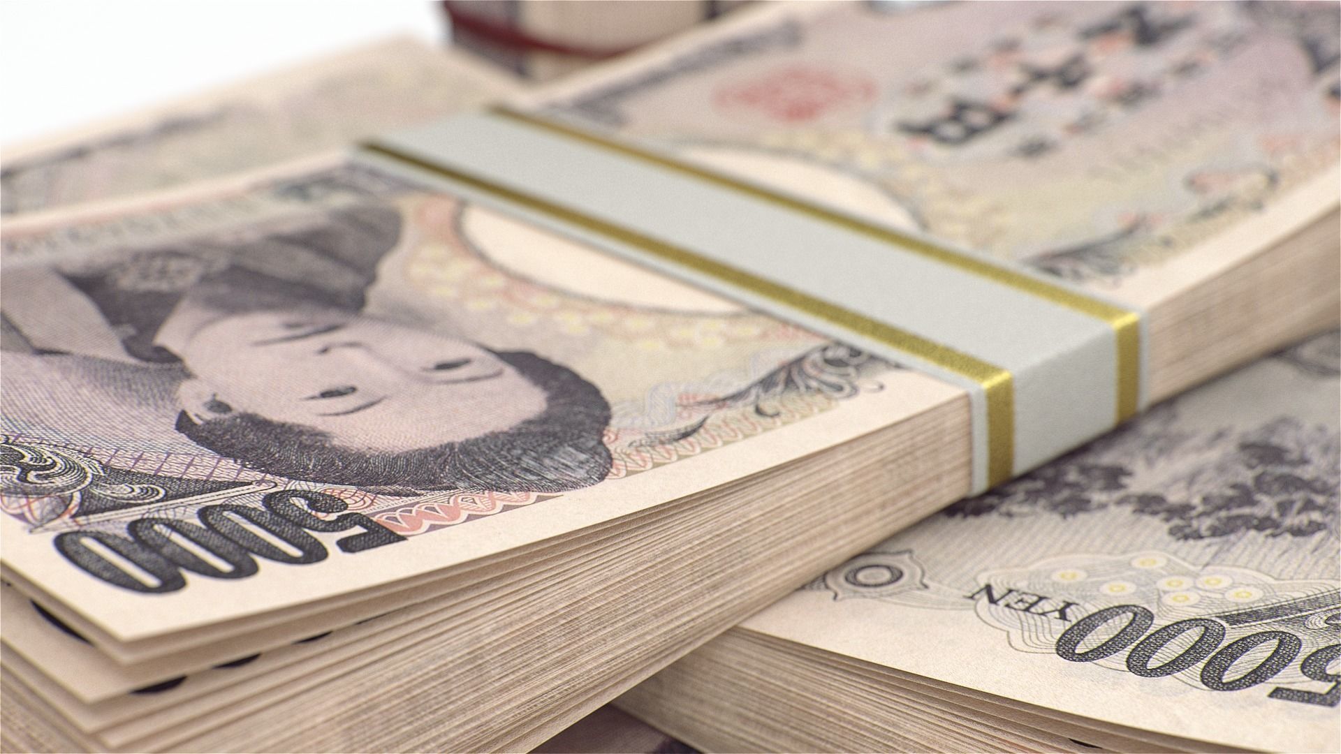 Pile of Japanese yen banknote bill stacks 3D model_3