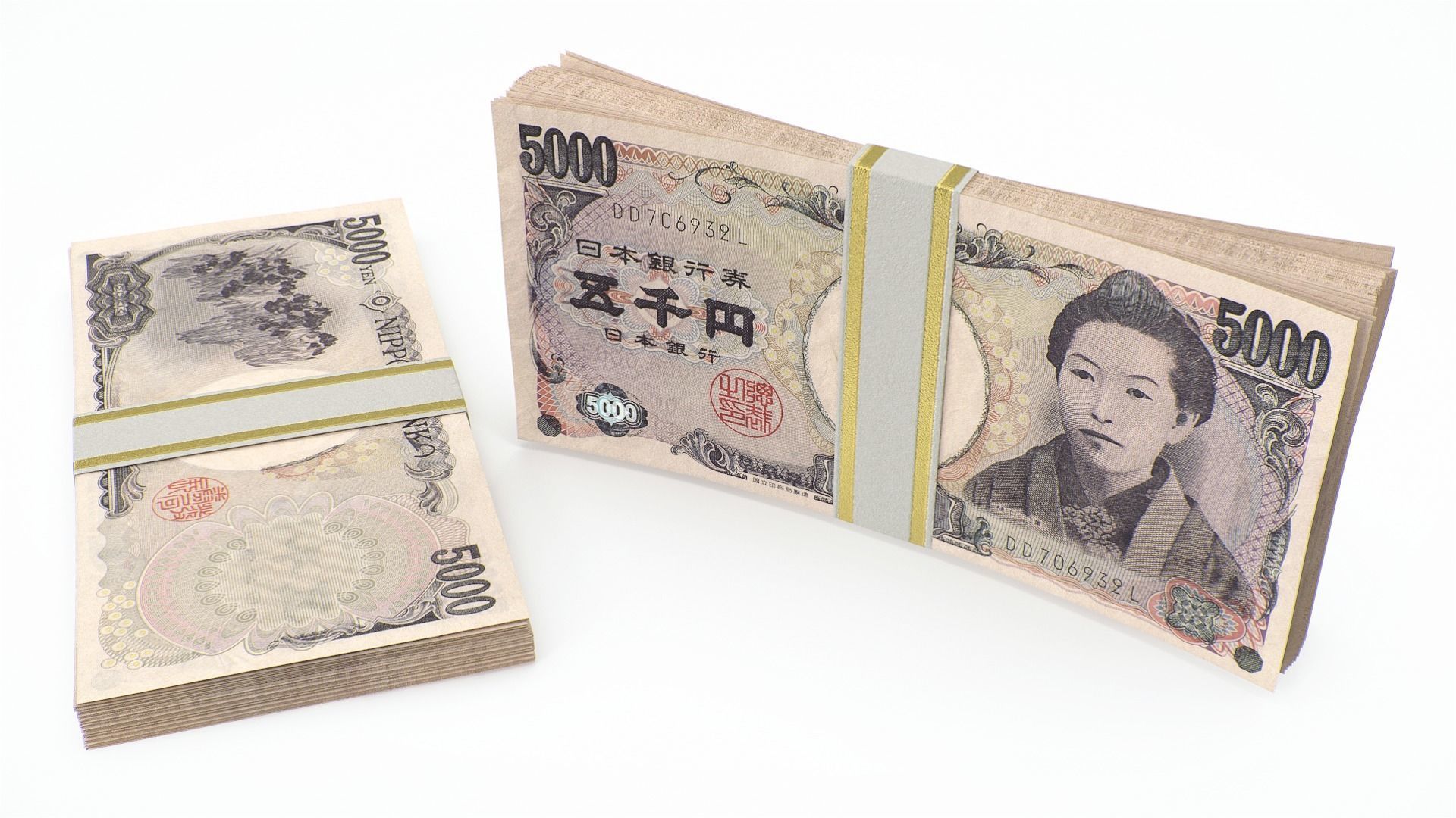 Pile of Japanese yen banknote bill stacks 3D model_7